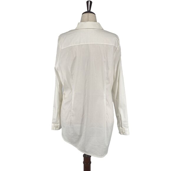CaBI Asymmetrical Tunic Blouse Size XL Ivory Chic Button Up Long Sleeve Studded - Picture 2 of 13